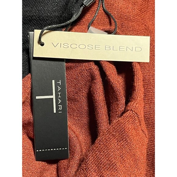 Tahari Colorblock Sweater Black Chestnut Womens XS Cozy Lightweight Mock Neck - Picture 9 of 9